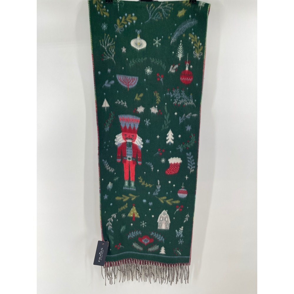 FRAAS Cashmink Scarf Women OS Green NEW Nutcracker Santa Holiday Fringed Cozy